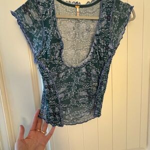 NWOT Free People Blue Mesh Crop Blouse, Size XS